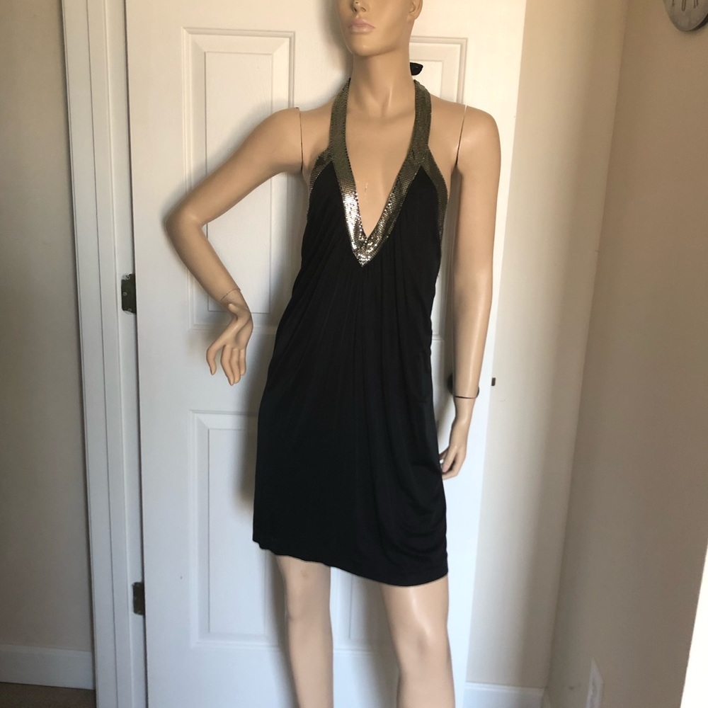 SOLD BCBGMAXAZRIA M Black Dress w Silver Shine